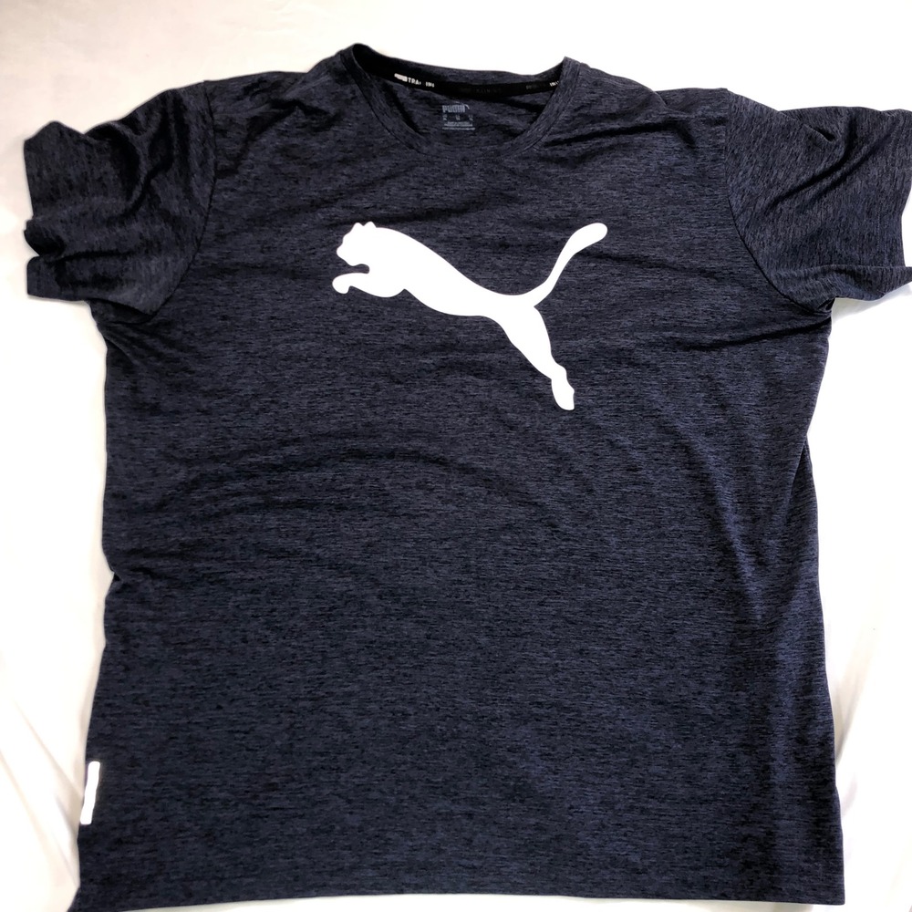 Puma Mens XL Training T-Shirt Navy Blue Heather dryCELL Big Logo Gym Tee 00733